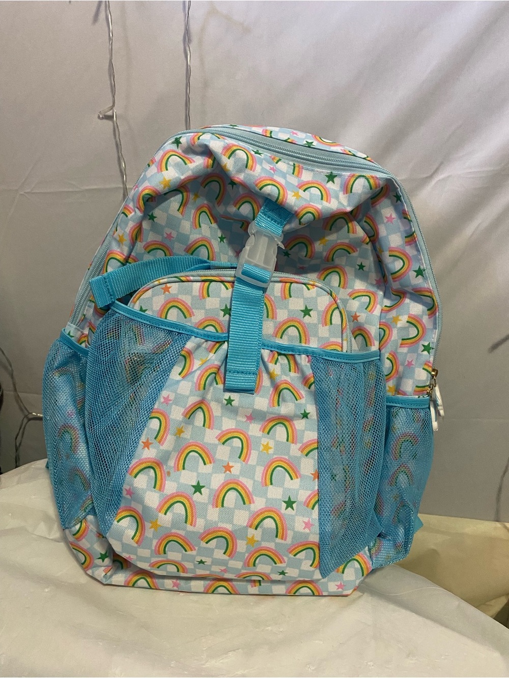 Kids Rainbow Print Backpack with Light Blue Accents